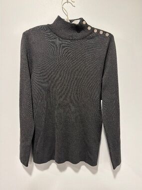 Chico’s 0/S Graphite Gray Fine Knit Side Button Mock Neck Sweater
